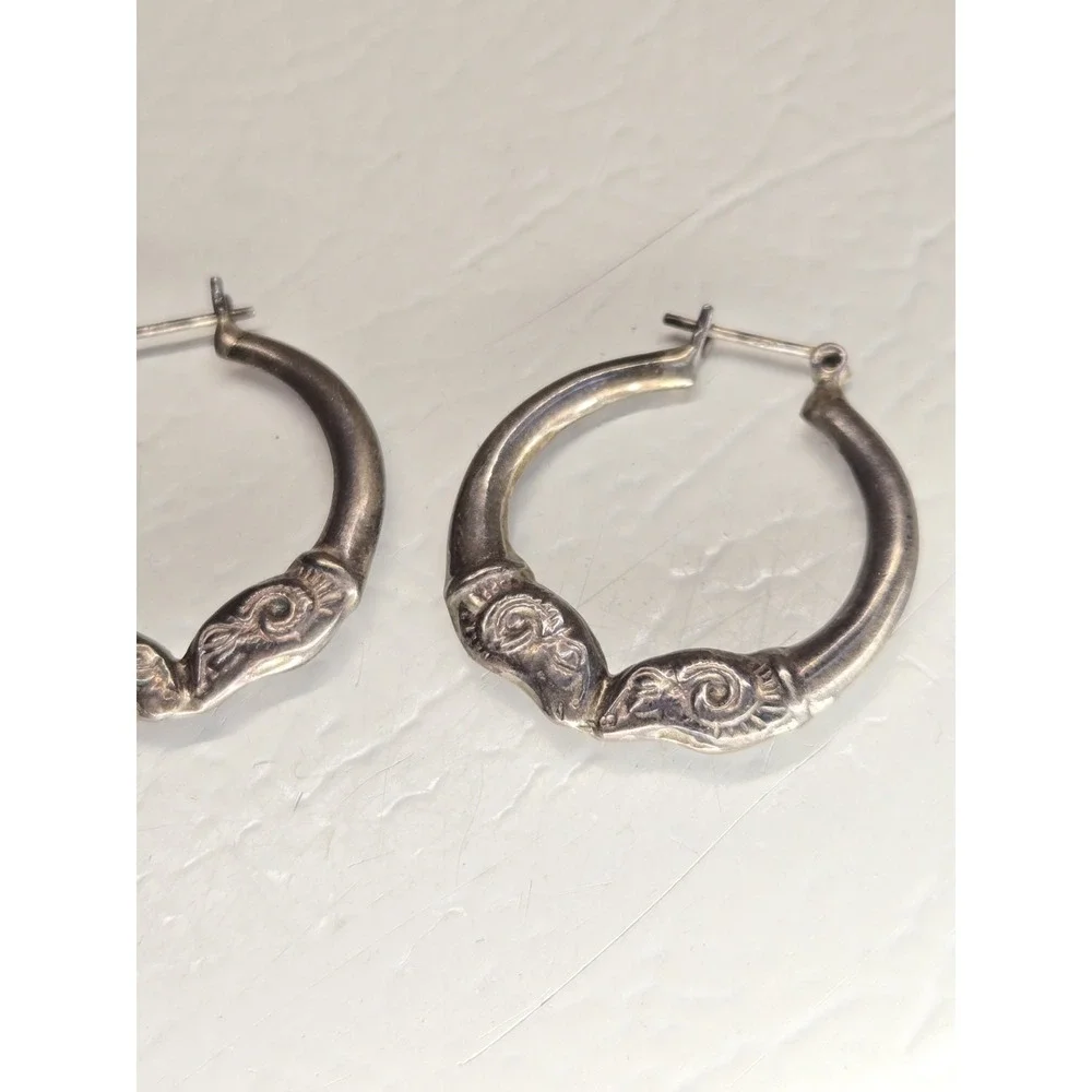 Vintage Sterling Silver Kissing Ram Hoop Earrings 925 Zodiac Aries